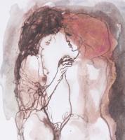 Ruttkay Sándor (1951-): Női aktok. Vegyes technika, papír; jelzett. Üvegezett, dekoratív fakeretben....