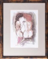 Ruttkay Sándor (1951-): Női aktok. Vegyes technika, papír; jelzett. Üvegezett, dekoratív fakeretben....