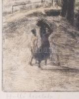 Aszódi Weil Erzsébet (1901-1976): Hulló levelek. Színezett rézkarc, papír, jelzett. Üvegezett, dekor...