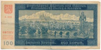 Német Harmadik Birodalom / Cseh-Morva Protektorátus 1940. 100K II. kiadás, "S. 22B 097571" T:VG German Third Reich / Protectorate of Bohemia and Moravia 1940. 100 Korun 2nd issue, "S. 22B 097571" C:VG Krause P#7