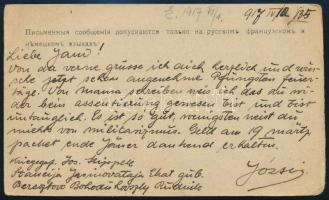 1917 Tábori posta levelezőlap hadifogolytáborból küldve