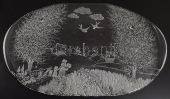 Vidéki tájat ábrázoló préselt süteménykínáló, hibátlan, 27x42 cm