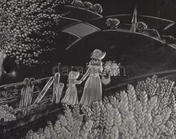 Vidéki tájat ábrázoló préselt süteménykínáló, hibátlan, 27x42 cm