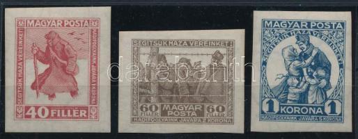 1920 Hadifogoly vágott sor (40.000) / Mi 312-314 imperforate set