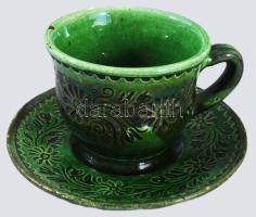 Kis Zoltán Hódmezővásárhely 6 darab csésze alátéttel, jelzett, kis kopással, d: 10 cm