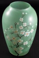 Parádi zománcfestett üvegváza, jelzés nélkül, hibátlan, m: 30 cm