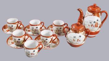 Japán Kutani 13 részes kávés készlet, jelzett, közte pattogzással.