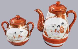 Japán Kutani 13 részes kávés készlet, jelzett, közte pattogzással