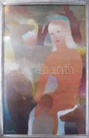 Gyenes Gitta (1888-1960): Lány őzikékkel. Tempera, karton, jelzett. Üvegezett, dekoratív fakeretben....