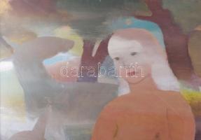 Gyenes Gitta (1888-1960): Lány őzikékkel. Tempera, karton, jelzett. Üvegezett, dekoratív fakeretben....