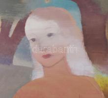 Gyenes Gitta (1888-1960): Lány őzikékkel. Tempera, karton, jelzett. Üvegezett, dekoratív fakeretben....