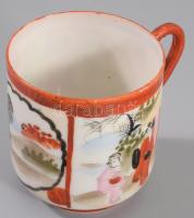 Antik japán kézzel festett csésze alátéttel, jelzett, d: 12,5 cm