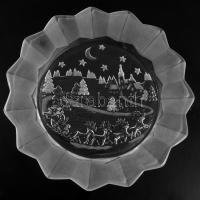 Walther-Glas karácsonyi mintás dísztál, dobozában, hibátlan, d: 24 cm