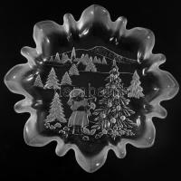 Walther-Glas karácsonyi mintás dísztál, dobozában, hibátlan, d: 25 cm