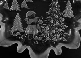 Walther-Glas karácsonyi mintás dísztál, dobozában, hibátlan, d: 25 cm