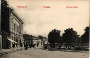 Versec, Werschetz, Vrsac; Andrássy tér, üzletek, drogéria / square, shops