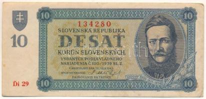 Szlovákia 1943. 10K "Di 29 134280" T:F foltos Slovakia 1943. 10 Korun "Di 29 134280" C:F spotted Krause P#6