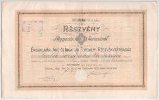 1918. Érsekújvár "Érsekújvári Áru- és Ingatlanforgalmi Részvénytársaság" névre szóló részvénye 400K-ról, szárazpecséttel, szelvényekkel, bélyegzéssel T:XF