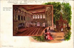 1903 Pöstyén-fürdő, Kúpele Piestany; Vigadó belső, Virágcsarnok. Hornyánszky V. / Redoutensaal, Blumenkiosk / music hall interior, flower pavilion. Art Nouveau (apró szakadások / tiny tears)