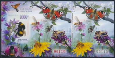 2021 Beporzó rovarok fogazott + vágott blokk azonos sorszámmal (9.000)