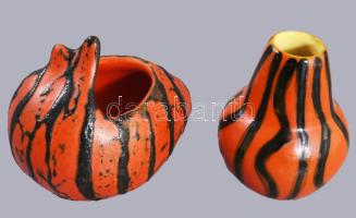 2 db tófej kerámia váza. Kézzel festett, jelzett, hibátlan 13 cm
