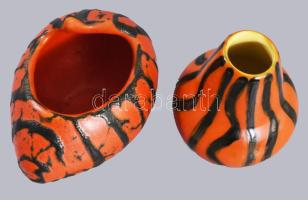 2 db tófej kerámia váza. Kézzel festett, jelzett, hibátlan 13 cm