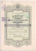 Csehszlovákia / Kolin 1920. "Kolini Műtrágya és Növényvédőszergyártó Részvénytársaság" részvény 200K-ról, felülbélyegzésekkel T:AU Czechoslovakia / Kolin 1920. "Akciovná továrna na vyrábeni umelych hnojiv a lucebnin" share about 200 Korun with overprints C:AU