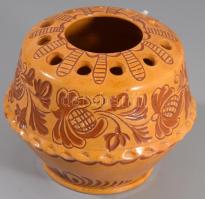 Hódmezővásárhelyi kerámia váza. Kézzel festett, jelzett, hibátlan 16 cm