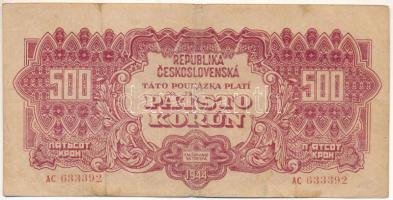 Csehszlovákia 1944. 500K "AC 633392" hátoldalon elcsúszott nyomat T:VG Czechoslovakia 1944. 500 Korun "AC 633392" with downward shifted print at the back C:VG Krause P#49