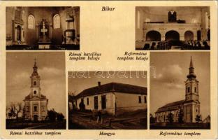 1943 Bihar, Biharia; Római katolikus templom és belseje, Református templom és belseje, Hangya szövetkezet üzlete. Röckel felvétele / Catholic church and interior, Calvinist church and interior, cooperative shop (EK)