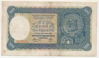 Szlovákia 1940. 100K I. kiadás, "I7 327029" T:F fo.
Slovakia 1940. 100 Korun 1st issue, &...