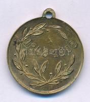 Ausztria 1908. "Ferenc József uralkodásának 60. évfordulójára" kétoldalas sárgaréz emlékérem füllel (23mm) T:AU patina Austria 1908. "60th anniversary of the reign of Franz Joseph" double-sided brass commemorative medal with ear (23mm) C:AU patina