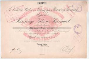 1917. Újpest (Budapest) "A Victoria Butor és Faárugyár Részvény-Társaság" névre szóló részvénye 200K-ról, szelvényekkel, szárazpecséttel, bélyegzéssel T:XF