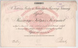 1920. Újpest (Budapest) "A Victoria Butor és Faárugyár Részvény-Társaság" névre szóló részvénye 200K-ról, szelvényekkel, szárazpecséttel, bélyegzéssel T:VF,F