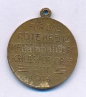 Ausztria 1914. "Für das Rote Kreuz Kriegs Hilfbüro Kriegs Fürsorge amt 1914 (A Vöröskereszt Háborús Segélyhivatalának Háborús Jóléti Hivatala számára 1914)" Ferenc Józsefet és II. Vilmost ábrázoló kétoldalas bronz emlékérem füllel (23mm) T:XF patina, aranyozás nyomai? Austria 1914. "Für das Rote Kreuz Kriegs Hilfbüro Kriegs Fürsorge amt 1914 (For the War Welfare Office of the Red Cross War Relief Office 1914)" double-sided bronze commemorative medal with ear, depicting Franz Joseph and Wilhelm II (23mm) C:XF patina, traces of gilding?