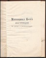 K-55 motor használati útmutatója, orosz nyelven, egészvászon kötésben, sérült, foltos lapok, kopotta...