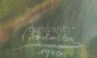 Olvashatatlan jelzéssel: Zöldellő táj, 1940. Pasztell, papír. Üvegezett, sérült fakeretben. 48x61 cm