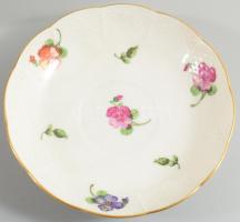 Herendi antik mokkás készlet. Hiányos. Kiöntő, 5 csésze, 6 alj. Kézzel festett, jelzett, rózsán apró...