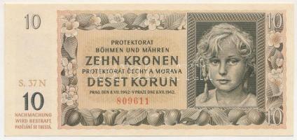 Német Harmadik Birodalom / Cseh-Morva Protektorátus 1942. 10K "S.37N 809611" T:UNC,AU  German Third Empire / Protectorate of Bohemia and Moravia 1942. 10 Korun "S.37N 809611" C:UNC,AU Krause P#8
