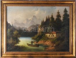 Jelzés nélkül, XIX. sz., feltehetően osztrák festő: Romantikus tá. Olaj, vászon, sérült. Dekoratív fakeretben. 45x61 cm.