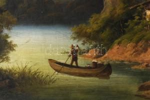 Jelzés nélkül, XIX. sz., feltehetően osztrák festő: Romantikus tá. Olaj, vászon, sérült. Dekoratív f...