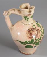 Vizes kancsó. mázas cserép, kézzel festett, 19 sz. Kopással 19 cm