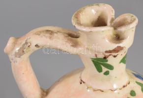Vizes kancsó. mázas cserép, kézzel festett, 19 sz. Kopással 19 cm