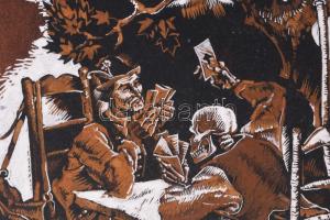 Muhits Sándor (1882-1956): Kártyázás a halállal, 1945. Vegyes technika, papír, jelzett, paszpartuban...