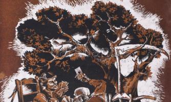 Muhits Sándor (1882-1956): Kártyázás a halállal, 1945. Vegyes technika, papír, jelzett, paszpartuban...