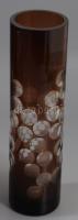 cca 1970 Salgótarjáni op-art füstszínnel pácolt hengerváza. Terv.: Takács Géza. Köszörült üveg, hibátlan, 30 cm