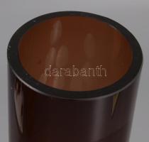 cca 1970 Salgótarjáni op-art füstszínnel pácolt hengerváza. Terv.: Takács Géza. Köszörült üveg, hibá...