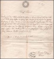 1847 Penzing, német nyelvű keresztlevél 15kr szignettával