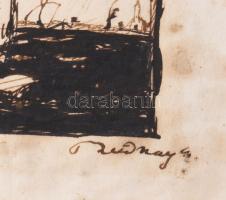 Rudnay Gyula (1878-1957): Festő és modell. Tus, papír, jelzett, kissé foltos, paszpartuban, 8×10,5 c...