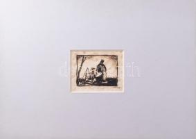 Rudnay Gyula (1878-1957): Festő és modell. Tus, papír, jelzett, kissé foltos, paszpartuban, 8×10,5 c...